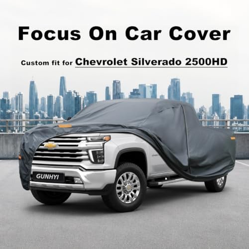GUNHYI Premium Truck Cover Custom Fit Chevrolet Silverado 2500HD/3500HD Crew Cab Short Bed, 16 Layers Heavy Duty Truck Cover Waterproof All Weather with Zipper Door Sun Rain Snow Dust Uv Protection