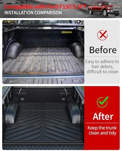 Bed Mat Compatible with 2015-2025 2026 Ford F150 Truck Bed Mat 5.5FT TPE All Weather 5.5 Feet Short Bed Liner 2024 F-150 Accessories (Truck Bed Mat)