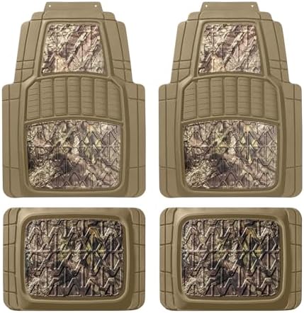 Mossy Oak Camo Trimmable Floor Mats - All Weather Protection - Trim to Fit for Car, SUV, Van, Trucks - Official Licensed Product (4 Pcs) - Beige Color