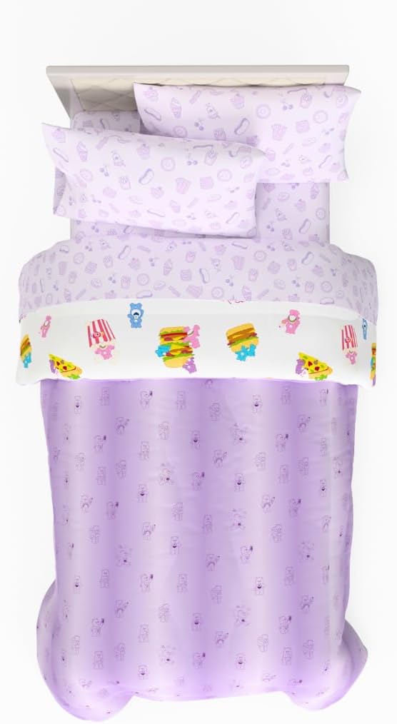 Care Bears Food Snacks 5 Piece Super Soft Cozy Reversible Comforter and Sheet Set with Sham, Twin, (Officially Licensed Product) by Franco Collectibles