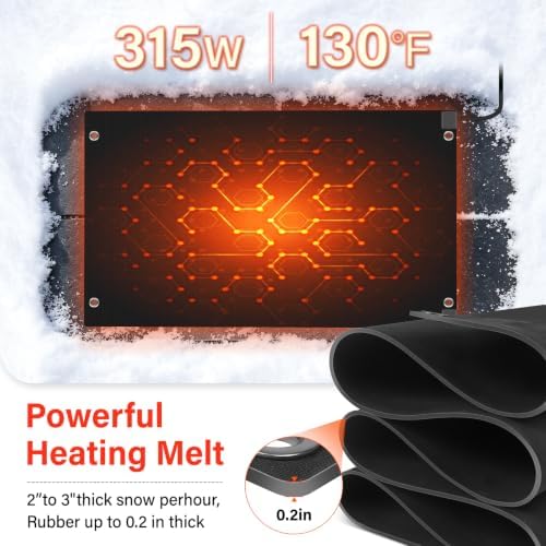 Heated Snow Melting Mat with GFCI,24" x 36" Heated Outdoor Mats for Walkway