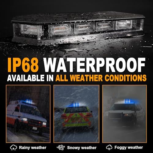 ASPL 16.5 Inch Roof Top Beacon Warning Strobe Light for Trucks Blue White