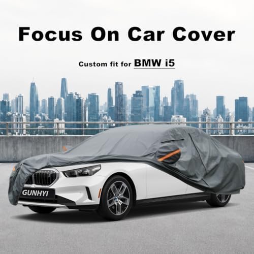 GUNHYI Premium Car Cover Custom Fit BMW i5, 16 Layers Heavy Duty Car Cover Waterproof All Weather with Zipper Door for Sun Rain Snow Dust Uv Protection