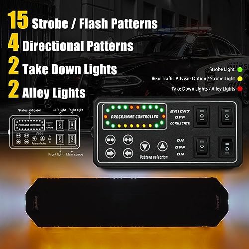 12V-24V 47" 88 LED Strobe Light Bar, Emergency Warning Strobe Lights Traffic Advisor Warning Lightbar IP68 for Trucks Construction Vehicles /15Flash Mode/Amber
