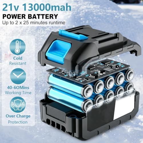 Snow Removal Machine, Tackles Wet Snow, Dry Powder and Slush with Ease, Powerful brushless Motor Handles it All, Detachable Design, Perfect for driveways and walkways 2Battery