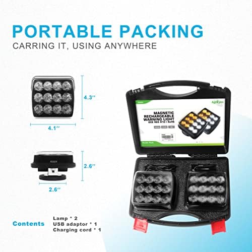 Agrieyes W02 Magnetic Flashing Lights, Wireless Strobe Lights, Amber/White