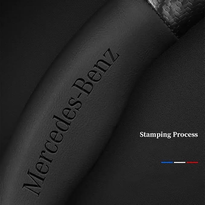 Fit Mercedes Benz Leather Steering Wheel Cover,Stylish Nappa Leather Carbon Fiber Texture Protector 15inch Fit Mercedes Benz A C E S Class Series GLK CLA GLA GLC GLE CLS SLK Accessories