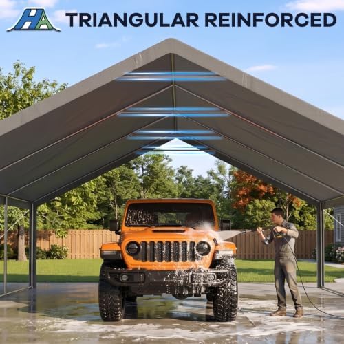 20x20 Heavy Duty Carport, Large 2 Car Ports, Grey