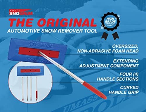SNOBRUM - Snow Remover for Cars and Trucks - 28 to 63 Inch Automotive Snow Brush with Foam Head and 4 Piece Handle - Made in The USA, Push-Broom Design - No-Scratch Snow Removal - 3 Pack