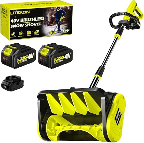 Litekon 40V Brushless Cordless Snow Shovel, 13-Inch Electric Snow Blower with 2X 4.0Ah Batteries, Battery-Powered Snow Removal with 16.5FT Throw Distance for Patio, Deck, Driveway，Green