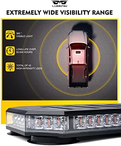 LUMENIX 42 LED Roof Top Strobe Beacon Light Bar, Patent Design, Red White