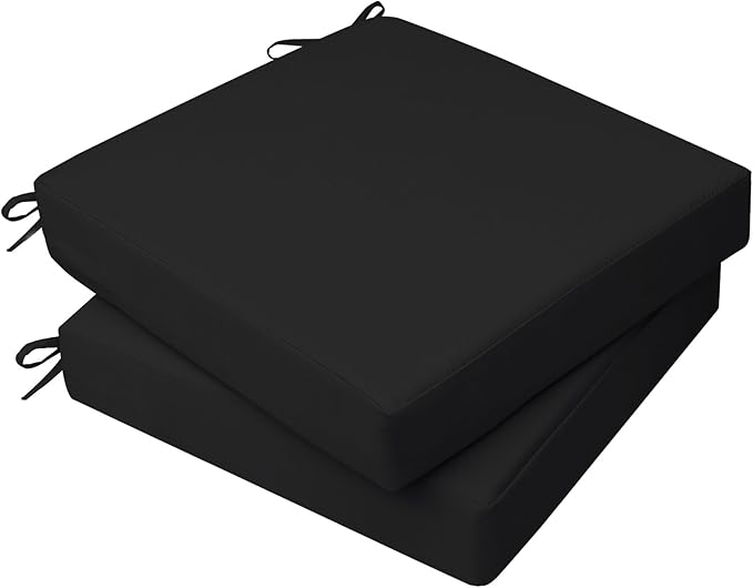 AAAAAcessories Outdoor Seat Cushions for Chairs, Waterproof, Fade-Resistant, 21" x 21" x 3", Patio Furniture Replacement Cushions, Set of 2, Charcoal Black