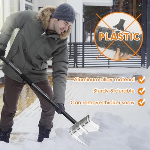 Snow Shovel, Aluminum Portable Snow Pusher Shovel Heavy Duty Metal Snow Shovel for Driveway Car Home Garage