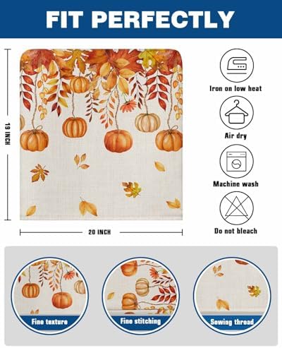Thanksgiving Orange Pumpkin Chair Back Covers Set of 6 Fall Maple Leaves Floral Linen Texture Washable Removable Chair Cover Slipcover Protector for Dining Room Hotel Party Holiday Decor