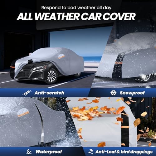 Multi-Layer Car Cover Custom Fit for Nissan Altima(2005-2026), 100% Waterproof All Weather for Automobiles, Gift with Towel, Heavy Duty Car Covers for Rain Sun UV Protection with Door Zipper