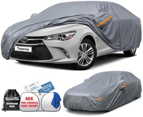 Car Cover Waterproof All-Weather,Outdoor Full Exterior Sedan Covers (Length 186-193 inch)Custom Fit for Toyota Camry,Tesla Model 3,VW Jetta,BMW 330i 340i,Benz C200 etc,Size A2(See Size Chart)