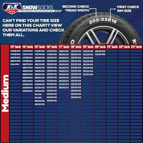 K&K Auto Snow Socks for Tires – Pro Series for Ultimate Grip Approved Snow Chain Alternative Traction Device – Tire Sock for Car Sedan Coupe – Winter Travel Accessory Emergency Kit – Medium (2pcs)