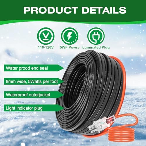 30FT Pipe Heating Cable for Water Pipes, Heat Tape for Water Pipe