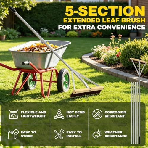 Huracan Snow Roof Rake Year-Round, Leaf Roof Brush with Gloves, 5-21ft Adjustable Leaves Snow Removal Tool, Anti-Slip Handle Cleaning Brush Extension Aluminum Poles, for Shingles Solar Panels Cars