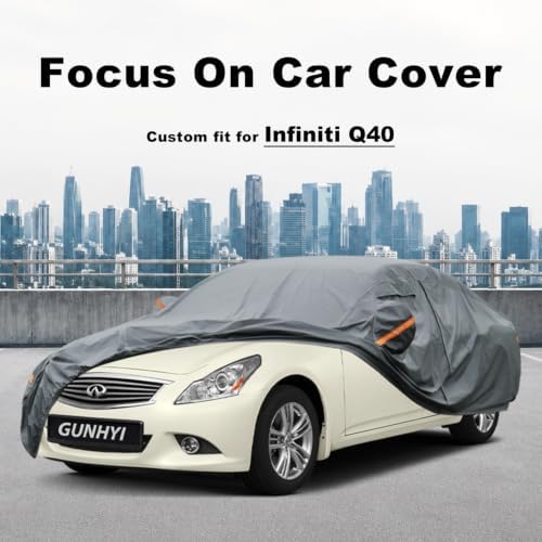 GUNHYI Premium Car Cover Custom Fit Infiniti Q40, 16 Layers Heavy Duty Car Cover Waterproof All Weather with Zipper Door for Sun Rain Snow Dust Uv Protection