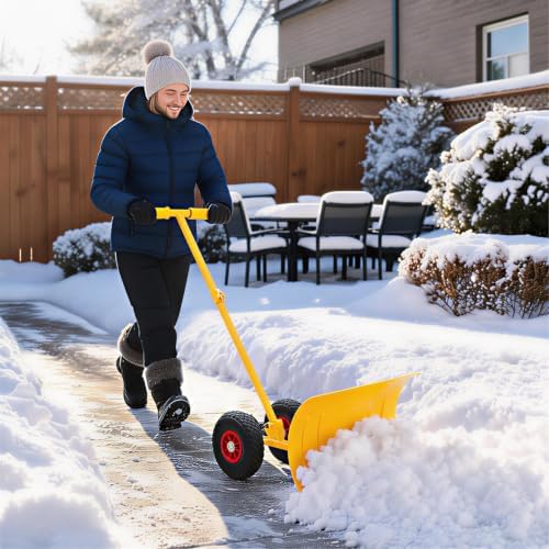 Garvee 29" W Adjustable Handle Wheeled Shovel for Driveway, Single Rod