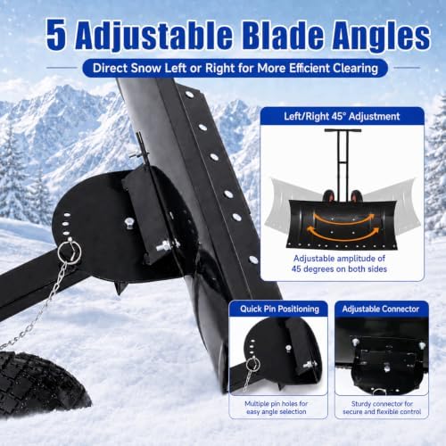 29" Metal Snow Shovel with Wheels, Ergonomic Handle for Snow Removable