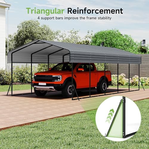 Real Relax 13x26 FT Heavy Duty Metal Carport, Gray