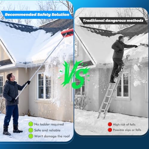 Leaf Roof Brush and Snow Rake Year-Round, 5-20ft Adjustable Length
