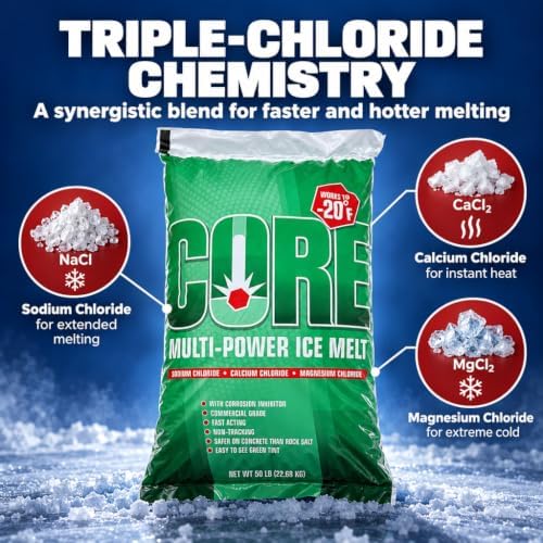 Premium Ice Melt, Blue (50 lb Bag) – Fast-Acting, Industrial-Grade Snow Melter for Sidewalks, Driveways & Parking Lots, Melts to -20°F, Concrete Safe, Non-Greasy, Slip-Free Formula