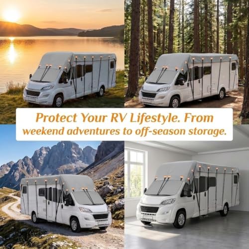 2026 Upgraded Heavy Duty RV Roof Cover,3000PA Waterproof Camper Top Cover with 16 Adjustable Buckles & 16 Reflective Reinforcement,16ft to 44ft for Travel Trailer Pop-Up Camper
