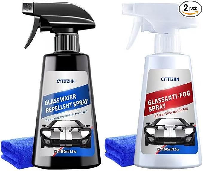 Water Repellent & Anti Fog Spray for Car Windscreen, Windows, Mirrors, Goggles, Helmets - Waterproof Defogger Spray for Automotive Glasses - Pack of 2