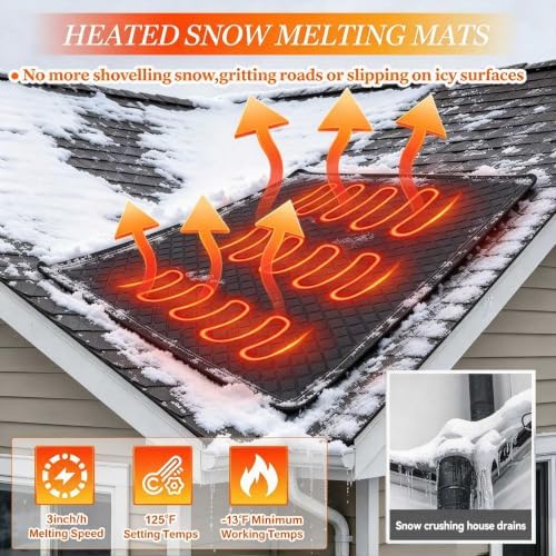 Electric Heated Snow Melting Mat, 3' x 14" Non-Slip Rubber Ice Melt Pad, 3in/h Melting Speed, Ice Dam Prevention for Roof Valley, Walkways, Stairs, Driveway, Winter Outdoor Waterproof Heating Mat