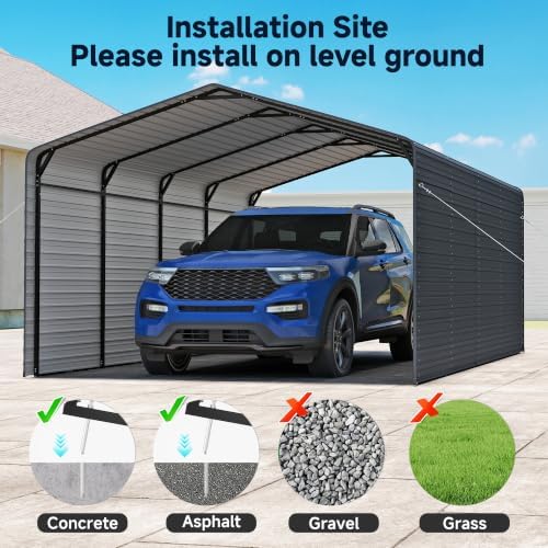 Real Relax 12x20 FT Heavy Duty Enclosed Metal Carport, Gray