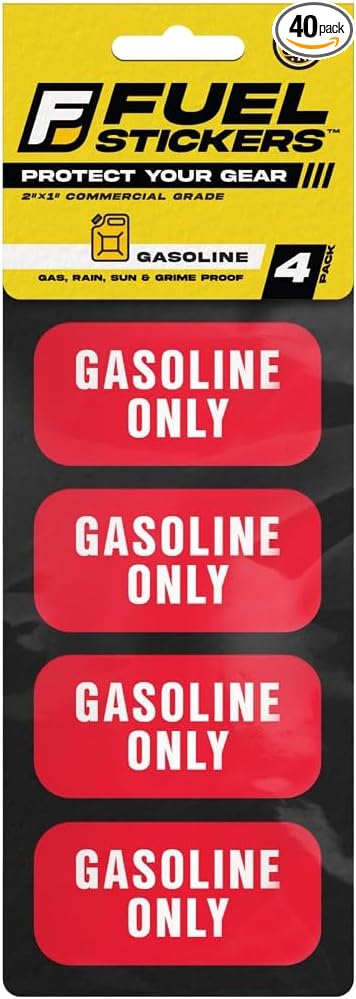 Gasoline Only Sticker, Gas Labels for Fuel Cans, Mowers, Boats, Outdoor Power Equipment - Weather Proof, Extreme Stick, Commercial Grade Labelss by Fuel Stickers - USA Made (2x1 inch), 40 Labels