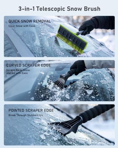 helloleiboo 55.7" Snow Brush and Ice Scrapers for Car Windshield, Green