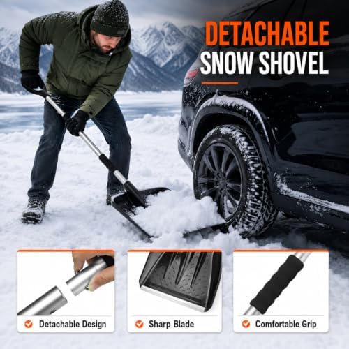 Winter Car Emergency Safety Kit Bag with Jumper Cables, Snow Shovel for Car