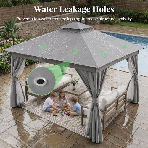 LAUSAINT HOME 12x12 Gazebo Canopy with Netting, Curtains & Double Roof