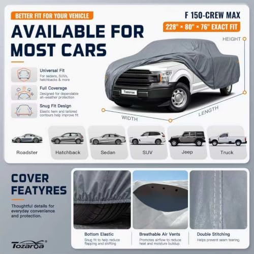Truck Cover Waterproof All-Weather,Outdoor Full Exterior Pickup Covers Custom Fit for Ford F150 250,Chevrolet Silverado 1500 2500 3500,RAM 2500 3500,GMC Sierra 1500 etc Size T4(See Size Chart)