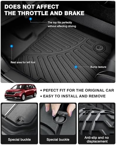 Powerty Floor Mats for 2022-2025 2026 Kia Carnival Gas 8 Seats (NOT for Prestige & Hybrid Models) All Weather 3D TPE Anti-Slip Car Liners for 1st & 2nd & 3rd Row Accessories