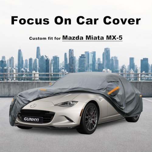 GUNHYI Premium Car Cover Custom Fit Mazda MX-5/Miata (1990-2026), 16 Layers Heavy Duty Car Cover Waterproof All Weather with Zipper Door for Sun Rain Snow Dust Uv Protection