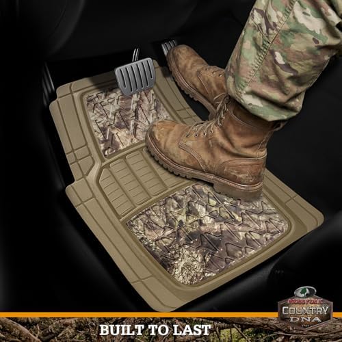 Mossy Oak Camo Trimmable Floor Mats - All Weather Protection - Trim to Fit for Car, SUV, Van, Trucks - Official Licensed Product (4 Pcs) - Beige Color