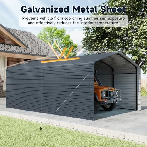 Real Relax 12x20 FT Heavy Duty Enclosed Metal Carport, Gray