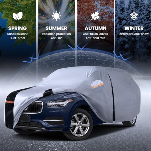 Multi-Layer Car Cover Custom Fit for Volvo XC90(2015-2026), 100% Waterproof All Weather for Automobiles, Gift with Towel, Heavy Duty Car Covers for Rain Sun UV Protection with Door Zipper