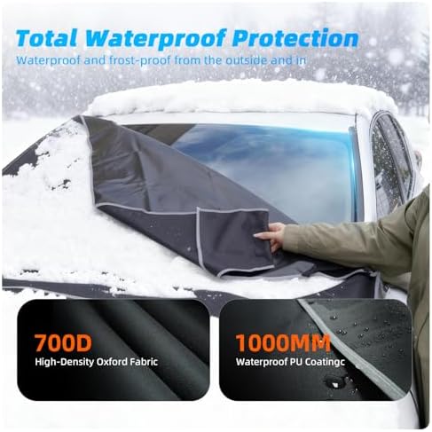 DooGooCoo [Upgraded] Car Windshield Cover for Ice and Snow [700D Waterproof Fabric]-Windshield Snow Cover for Winter Snow & Frost, Suitable for Car, MPV, Large SUV and Truck