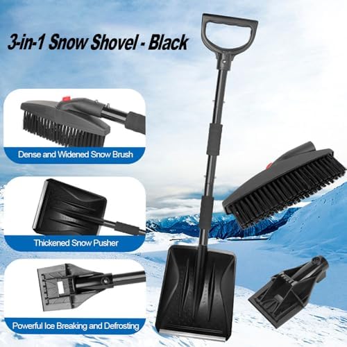 Car Snow Brush Ice Scraper & Snow Shovel for Tesla Cybertruck 2024 3-in-1 Detachable Snow Removal Kit Head Winter Essential Squeegee Snow,Black