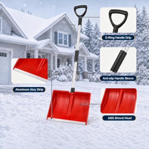 Compact Snow Shovel for Trunk Emergency, Detachable for SUV & Car (Red)