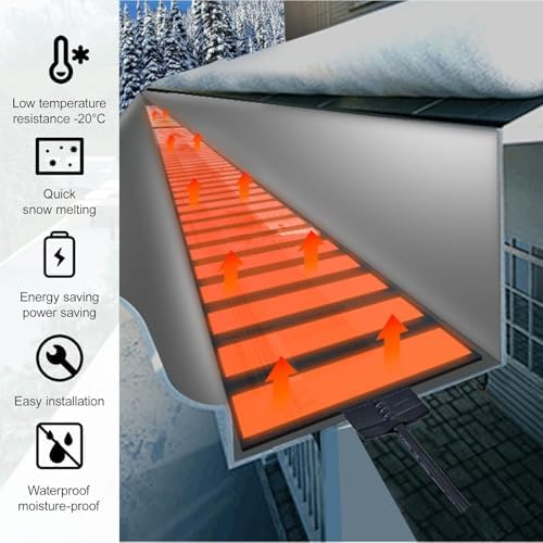 Gutter Heater for Roof, Snow Melting Mat Outdoor Prevent Ice Dams for Roofs and Gutters, Freeze Protection for Gutter Valley, Easy to Install, Suitable for Most Entryways(12cm*180cm(4.7in*6ft))