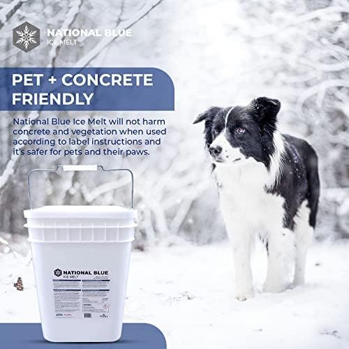National Blue Ice Melt and Snow Salt 35lb Bucket - Fast Acting Ice Melter - Pet, Plant and Concrete Friendly, Environmentally Safe - Free of Magnesium Chloride - Melts to -15°F
