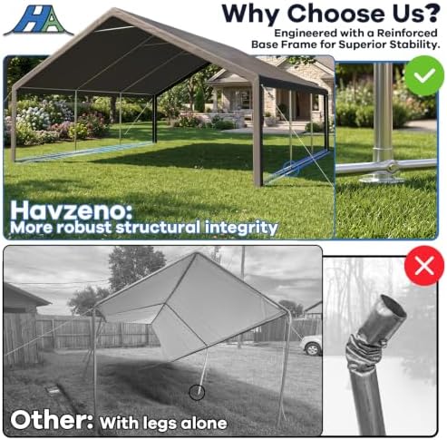 20x20 Heavy Duty Carport, Large 2 Car Ports, Grey
