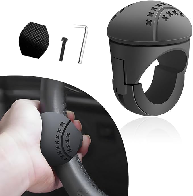 Povtii Steering Wheel Spinner, 360° Rotatable Soft Surface Steering Wheel Booster, Anti-Slip Silicone & ABS Steering Wheel Handle Knob with Metal Bearing Balls, Car Accessories